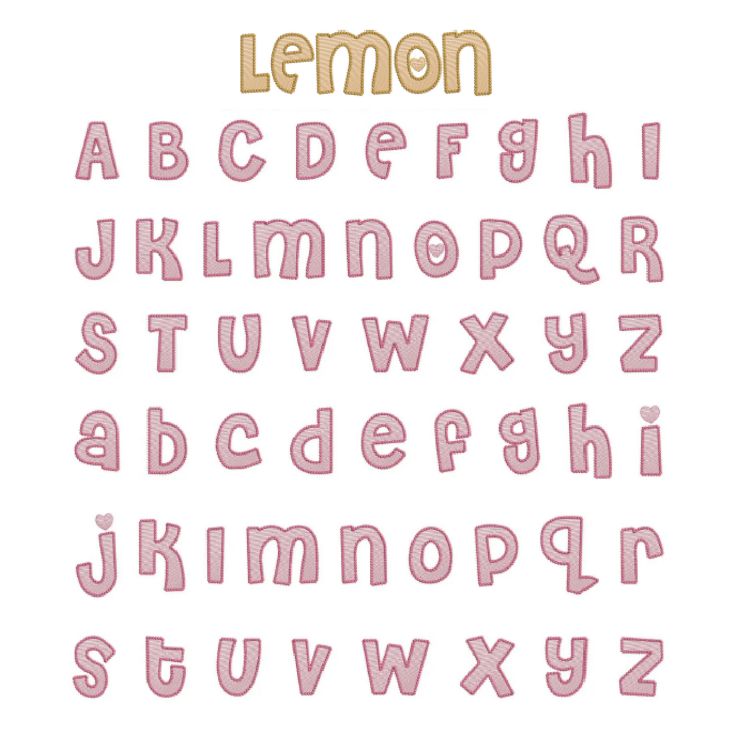 Alphabet letters with 'Lemon' at the top on a white background