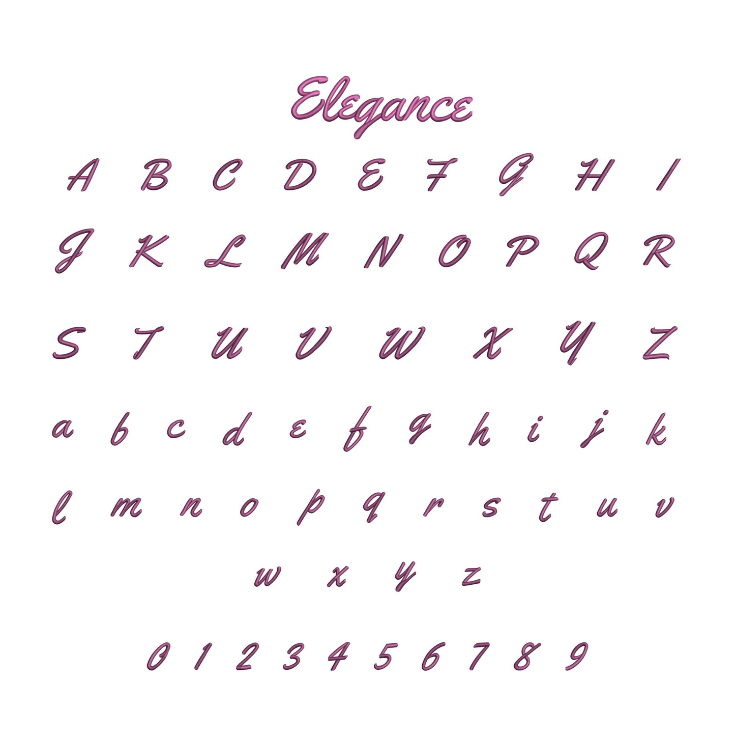 Cursive alphabet and numbers on a white background