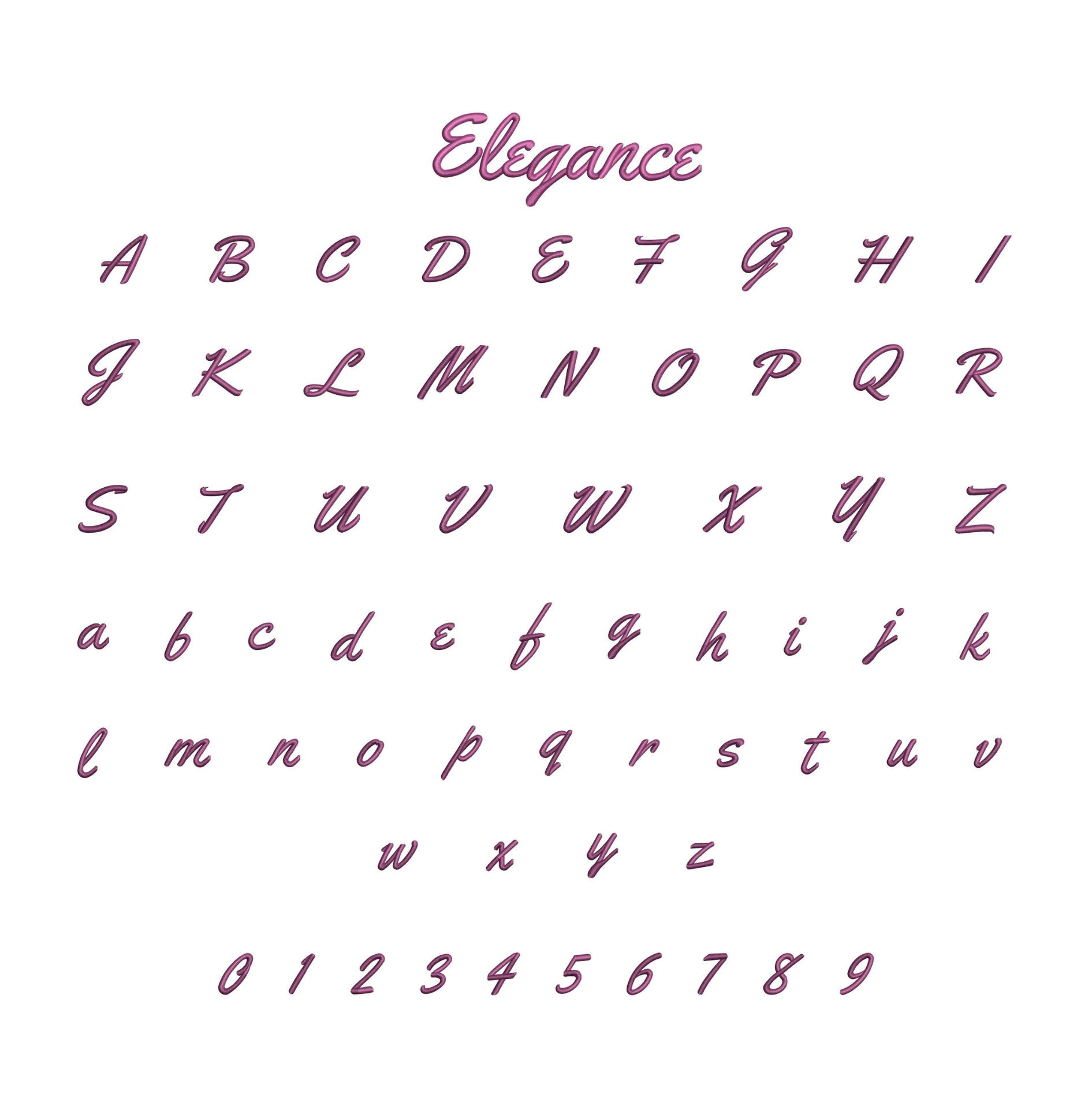 Cursive alphabet and numbers on a white background