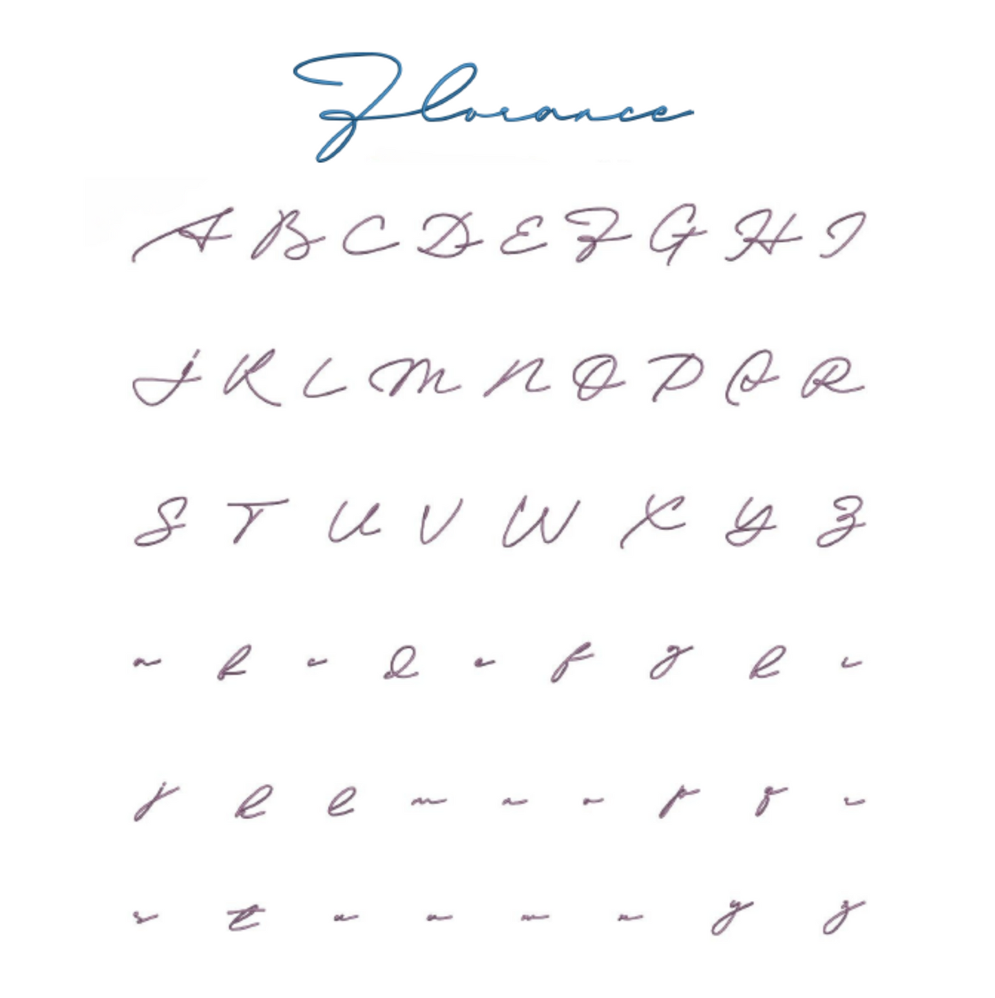 Cursive alphabet and numbers on a white background