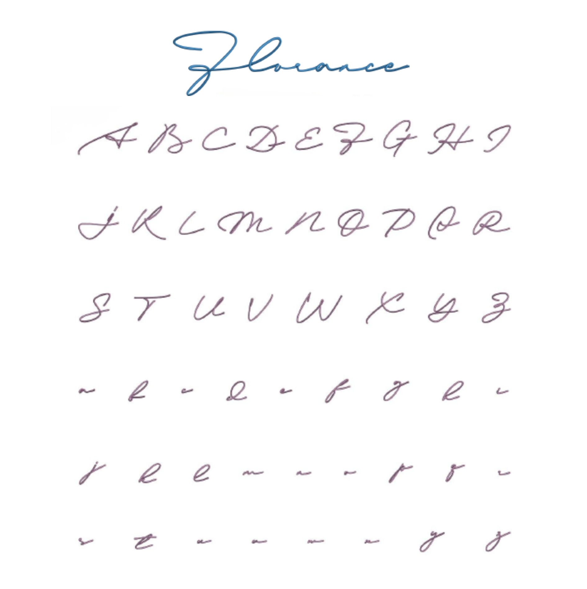 Cursive alphabet and numbers on a white background