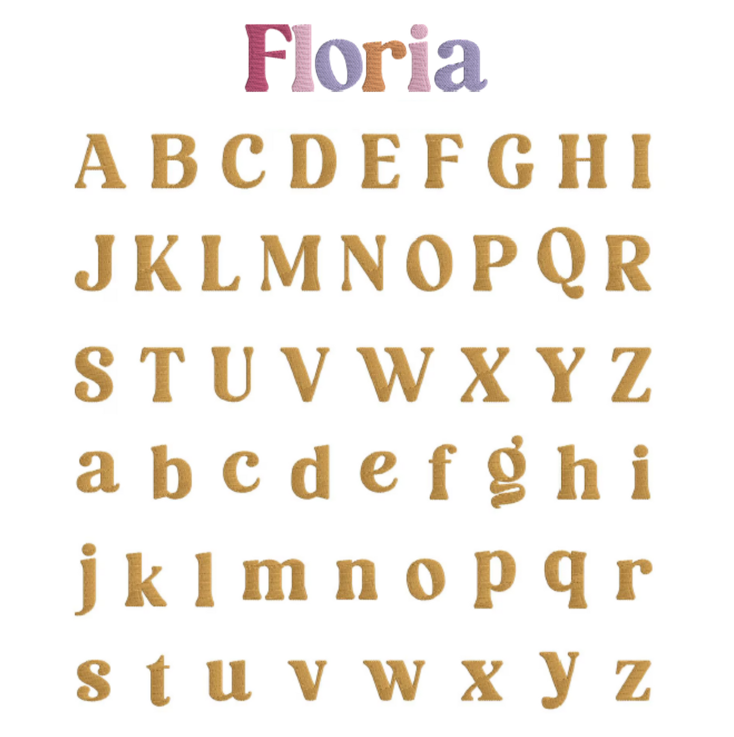 Gold alphabet letters on a white background with 'Floria' at the top.