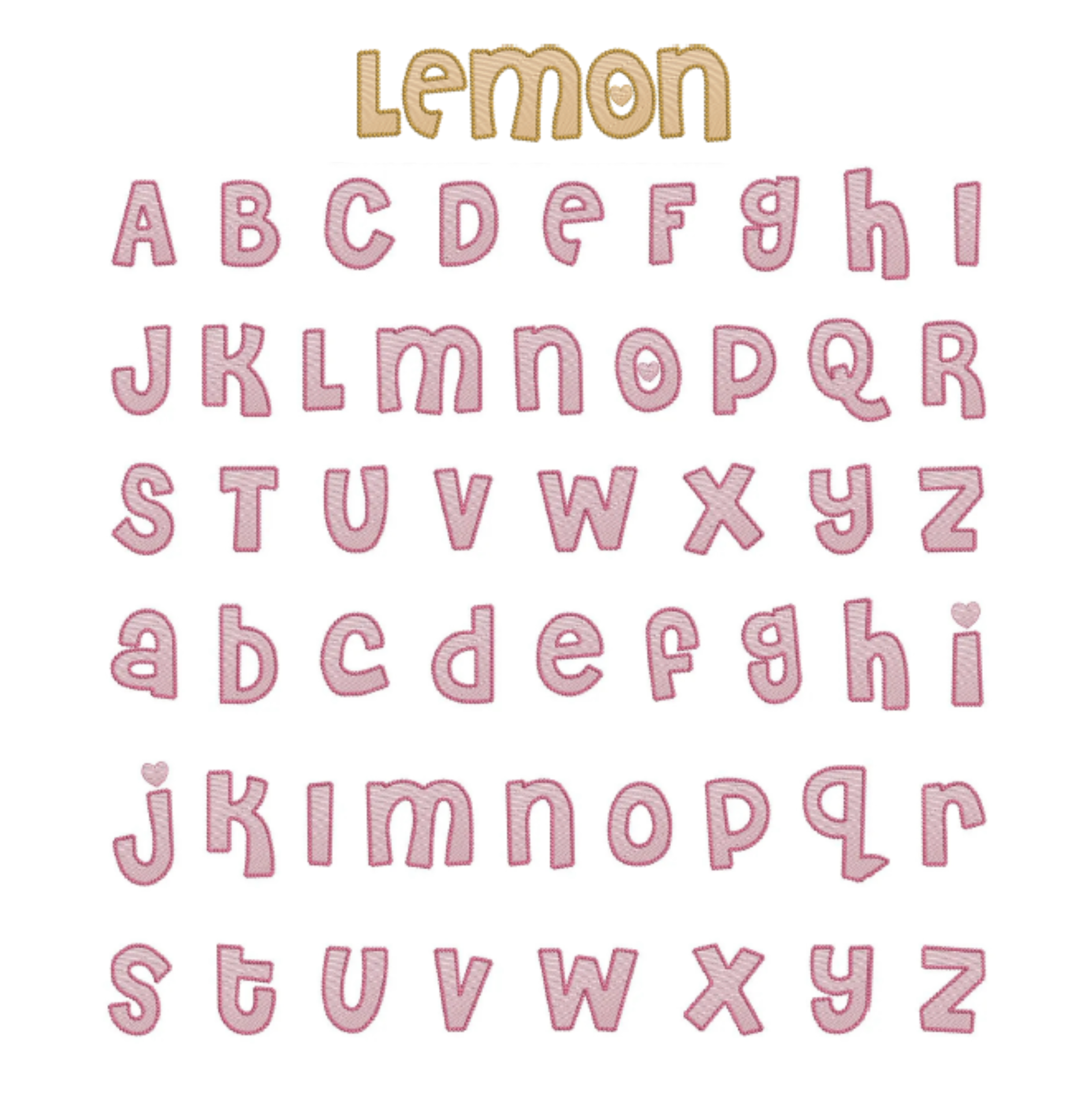 Alphabet letters with 'Lemon' at the top on a white background