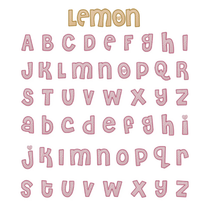 Alphabet letters with 'Lemon' at the top on a white background