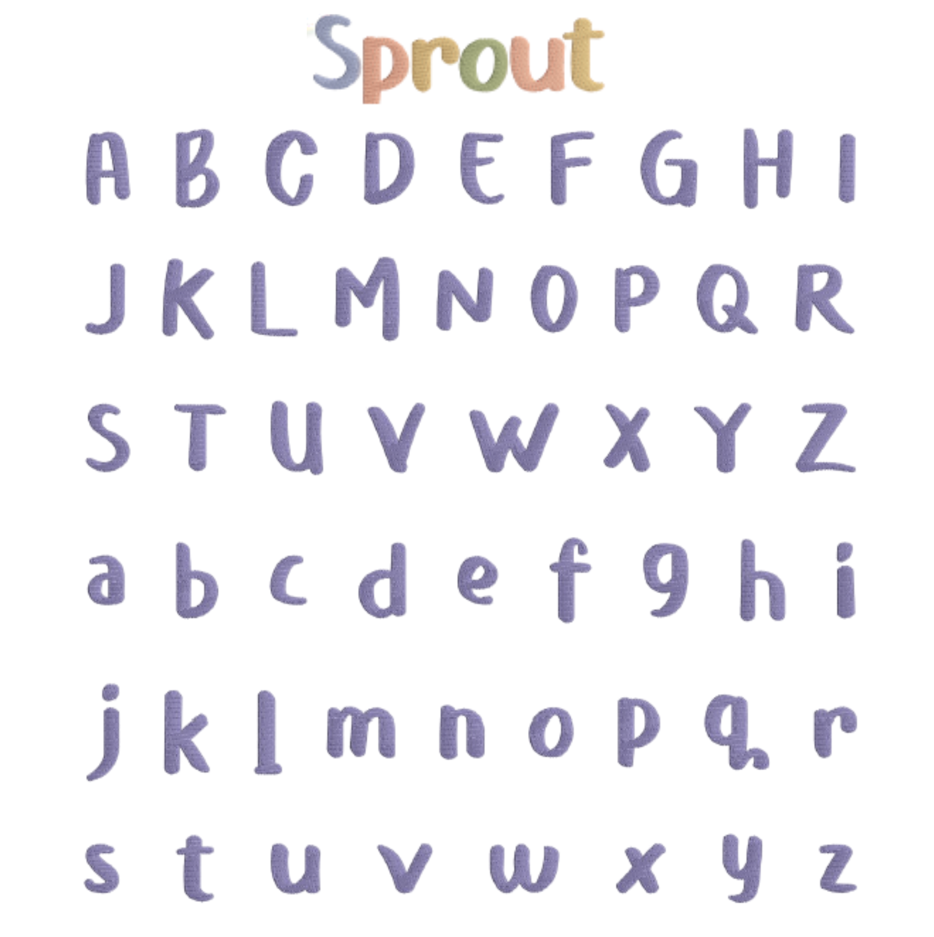 Alphabet letters from A to Z in a stylized font on a white background with 'Sprout' at the top.